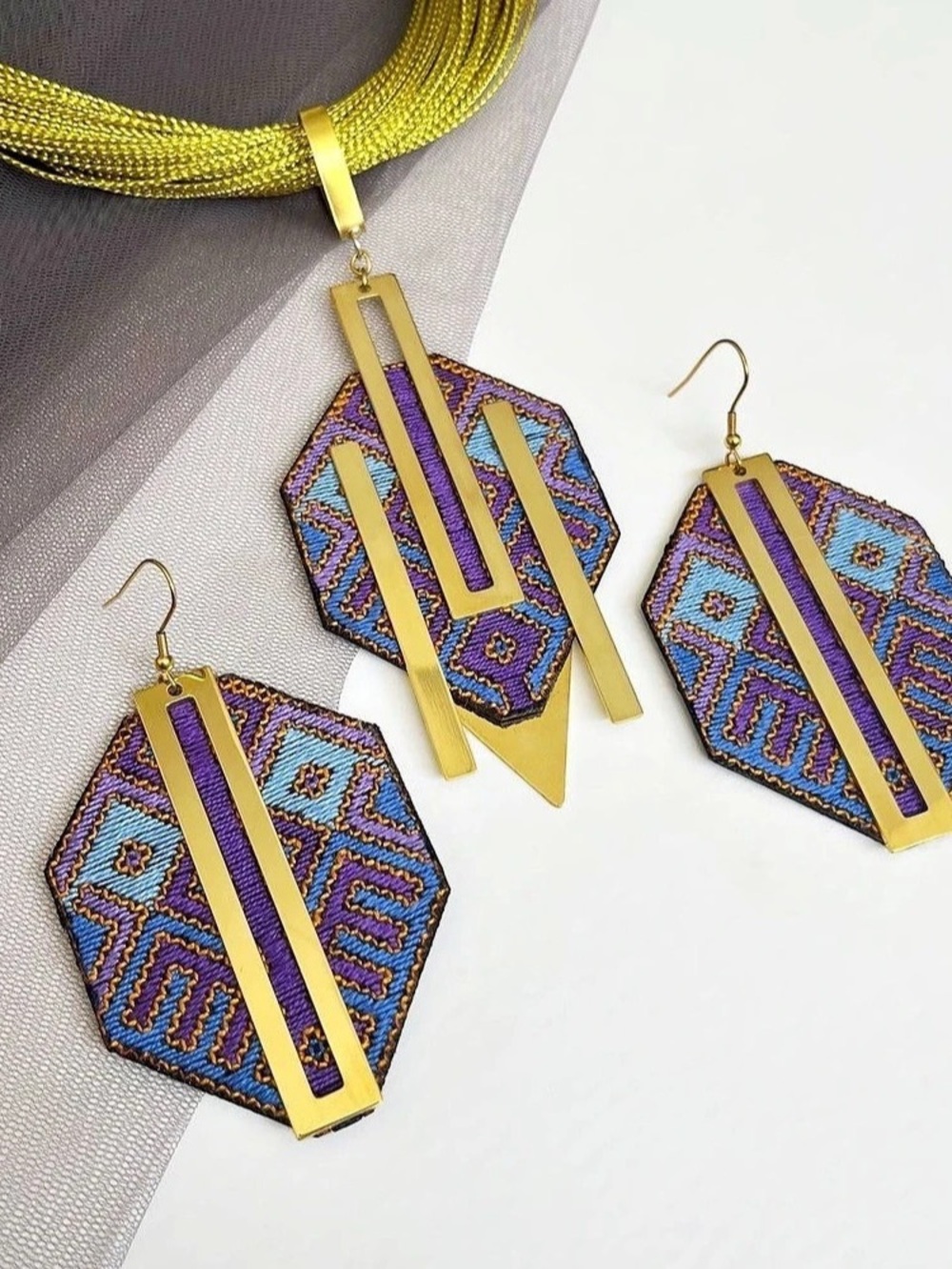 Purple & Gold Geometric Jewelry Set